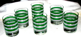 6 Vintage Entertainment Time Green White Striped Crystal Glasses 12 oz. - £19.61 GBP
