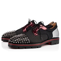 British Style Studded Shoes Men Pointed Toe Rivet Mixed Color Leather Suede Flat - £133.96 GBP