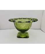 Vtg Indiana Lorain Basket Avocado Green Lace Edge Footed Candy Dish Glas... - £7.85 GBP