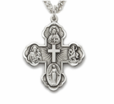 Sterling Silver Antiqued Engraved Four Way Cross Medal Necklace And Chain - £119.89 GBP