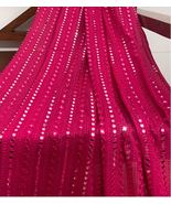 Fuchsia Georgette Foil Mirror Embroidered, Bridal Wedding Dress Fabric- ... - £11.44 GBP+