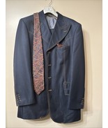 MECCA 3 Piece Suit Dark Navy Designed In Italy Sz 44L 38W Vest Pants Exc... - $170.89 CAD