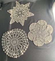 Vintage Crochet Lace Doilies Set of 3 Round &amp; Starburst Patterns 10-12 I... - $13.28