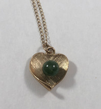 14kt Yellow Gold Heart Necklace Green Jade Ball Pendant 14” Chain - £116.77 GBP