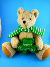 Happy St Pat&#39;s Day Teddy Bear with Green Shamrock OAK 9&quot; Sitting Handcra... - £11.81 GBP