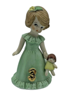 Enesco Growing Up 3rd Birthday Girl Figurine In Green Dress Vintage 1982 - £11.91 GBP