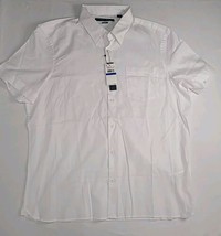 Perry Ellis Bright White Cotton Blend Short Sleeve Slim Fit Button Up Me... - $34.53