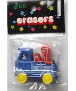 Vintage Fun Erasers Blue Train With Wheels Made In Taiwan In Package - $12.99