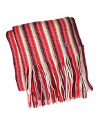 LACOSTE Pink Red &amp; Ivory Striped Womens Tassel Scarf - £21.02 GBP