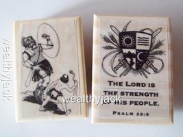 2 Religious Rubber Stamps David &amp; Goliath and Lord is a Shield Spiritual - £7.81 GBP