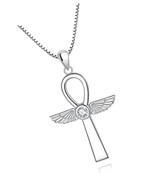 Coptic Egyptian Ankh Cross Pendant Angel Wings 925 CZ - £95.07 GBP