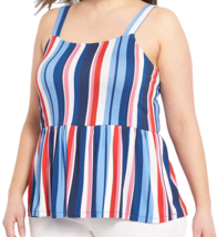 Lane Bryant Women&#39;s Square Neck Peplum Tank Top Size 26/28 Multicolor Striped - £15.54 GBP