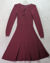 Nina Leonard Sweater Dress Women&#39;s Medium Maroon Knit Long Sleeve Lace U... - £21.72 GBP