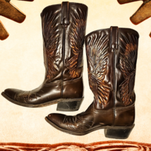 Vintage Acme Boot Co Western Boots Mens Size 8 1/2 D Multi Color Stitched Eagle image 2