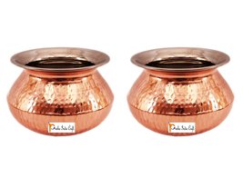 Prisha India Craft Set of 2 Handmade Steel Copper Casserole - Copper Serving Han - £84.57 GBP