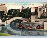 Foot Bridge Over San Antonio River San Antonio Texas TX UNP Linen Postca... - $3.91