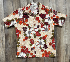 Vintage Made in California Hawaiian Men&#39;s Shirt - White Red Brown Orange... - $29.69