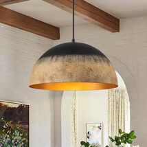 LLHZSY Detroit 15.75" 1-Light Black/Muddy Yellow Farmhouse Dome Pendant ... - $85.16