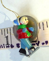 Ice Skater Boy Wooden Ornament Vintage Miniature  1 1/4&quot; in - £7.08 GBP