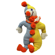Vintage Handmade Crocheted Clown Bell Hat Plush Stuffed Doll Multicolor 26&quot; - $27.50