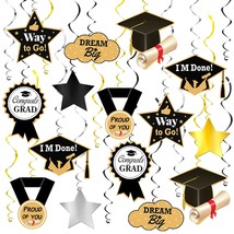 , Hanging Graduation Swirls - Pack Of 46, No Diy | Black And Gold Graduation Par - £20.35 GBP