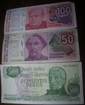LOT 3 ARGENTINA PAPER BILLS 50 100 AUSTRALES 500 QUINIENTOS PESOS - £5.44 GBP