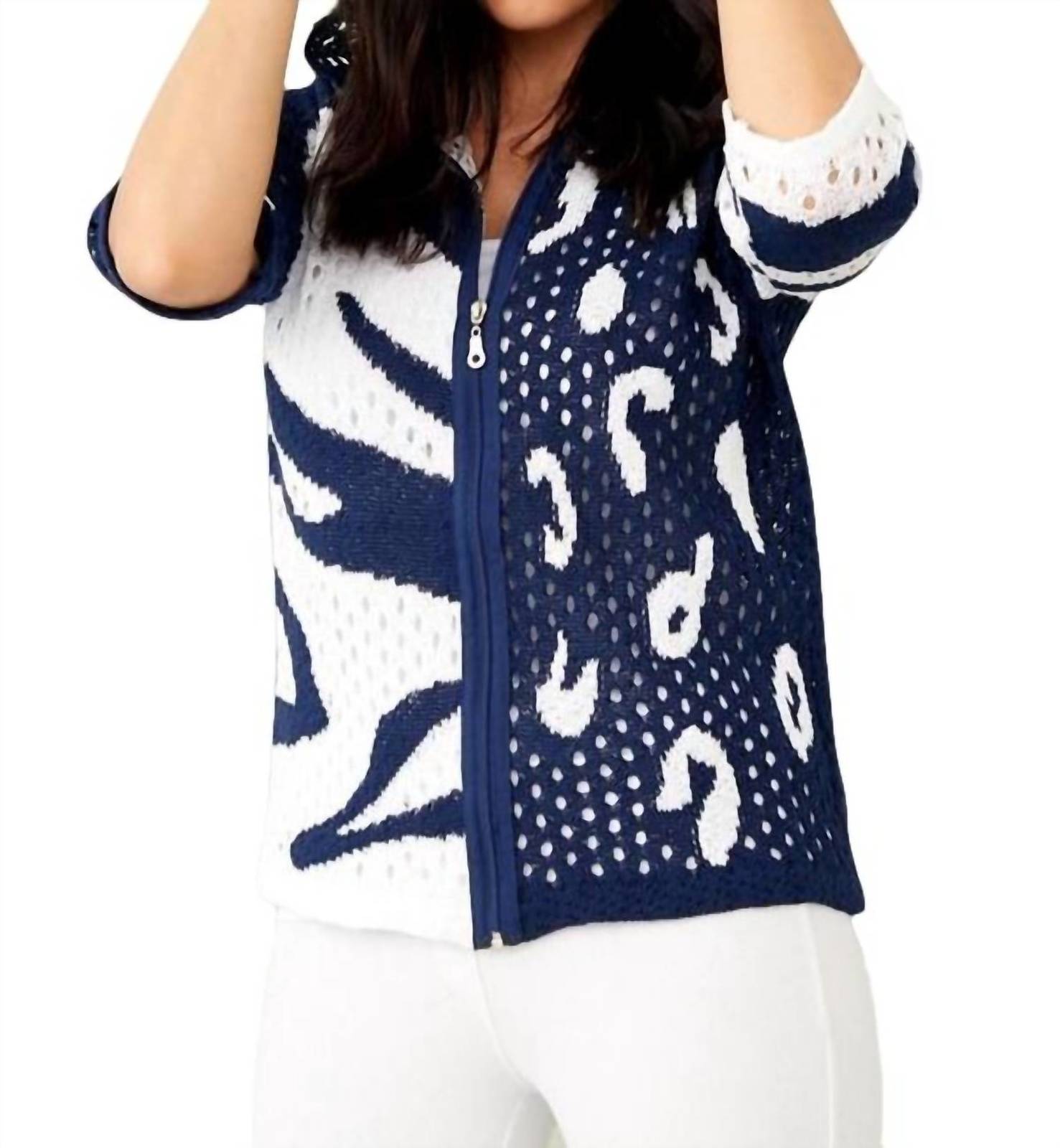 French Kyss crochet safari zip hoodie in Navy - size XS