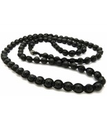 Black Glass Round Marble 8mm Bead Balls Men Hip Hop Long Necklace 36&quot; - £22.25 GBP