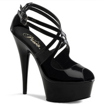 PLEASER Sexy Shoes Strappy Black Double Criss Cross Platform 6&quot; High Heels - £48.07 GBP