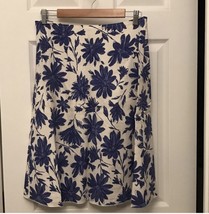 Rubber ducky blue white floral linen skirt large - $8.90