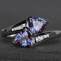 6mm Trillion Cut Synthetic VVS1 Alexandrite Engagement Ring 14kWhite Gold Plated - £115.80 GBP