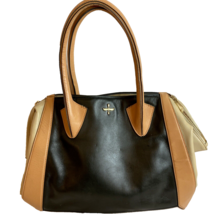 Pour La Victoire Large Leather Madison Satchel Tote Black/Tan - $33.24