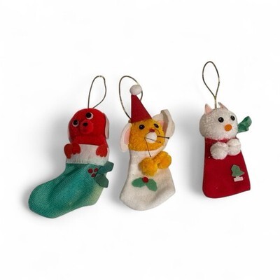 Russ Berrie Felt PomPom Christmas Tree Ornaments Santa Mouse, Kitty Cat Red Dog Item image 7