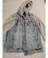 Divided Denim Jean Jacket Size XL Cotton Stretch Hooded Sleeve Sweatshir... - $351.43 MXN