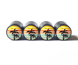 Palm Trees (Style 8) Tire Valve Caps - Black Aluminum - Set of Four - £12.50 GBP