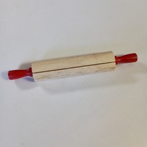 Recipe Card Holder Wooden Rolling Pin Mini 8&quot; With Red Handles Taiwan 2011 - $180.82 MXN