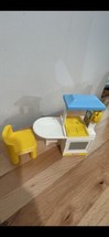 Vtg Little Tikes Dollhouse Party Kitchen Stove Sink Phone Blue/ Yellow w Chair. - £23.64 GBP