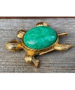 VTG AVON SEA TURTLE SOLID PERFUME GREEN RHINESTONE GOLDTONE - $14.80