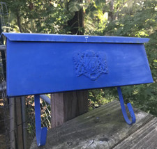 Mid Century Vtg Blue metal ornate flip top Wall Mount Mailbox Newspaper ... - $37.21