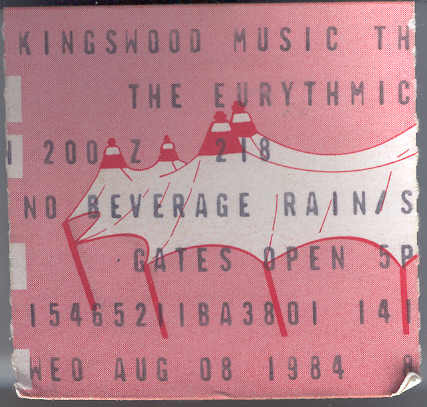 EURYTHMICS 1984 KINGSWOOD Toronto Vintage TICKET STUB ANNIE LENNOX Wonde... - $6.75