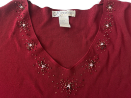 Dress Barn Red Beaded Vneck Embellished Knit Shirt Blouse Size XL - £9.43 GBP