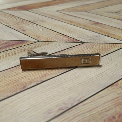 Primary image for VINTAGE Hickok USA TIE BAR CLIP CLASP STAY Gold & Silver Tone Monogram "E"