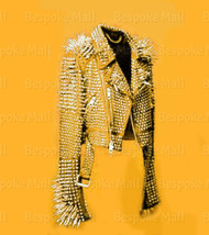New Woman&#39;s Brando Style Full Silver Studded Antique Cowhide Leather Jacket-50 - £362.67 GBP