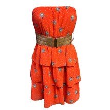 2b bebe Dress Strapless Coral Belted Tiered Size Small USA Stretch BOHO Festival - £24.82 GBP