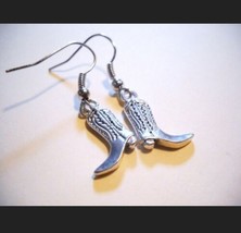 Cowboy Boot Earrings Western Jewelry Antiqued Silver Dangle 1.25&quot; Cowgirl - £7.78 GBP