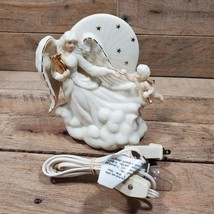 Porcelain Angel &amp; Cherub Lamp Ivory white with gold Night Light - £15.60 GBP