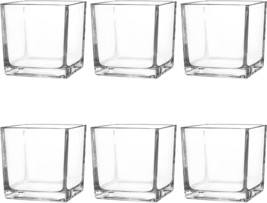 Set Of 6 Comrzor Sq.Are Glass Vases, 4&quot; X 4&quot; X 4&quot; Each,, Parties And Events - £31.94 GBP