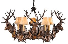 Chandelier 5 Royal Stag Heads Deer 5-Light Hand-Crafted OK Casting Faux Leather - £2,700.52 GBP