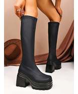 Square Toe Platform Block Heels Boots - $137.37 CAD
