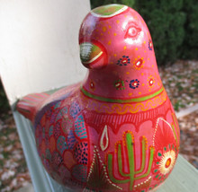 Talavera Mexico Pottery Pink Ornate Bird Hand Painted with Cactus Floral... - $24.70